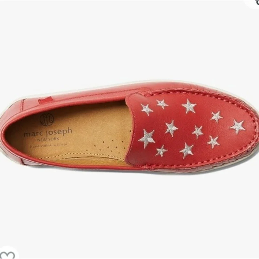 MARC JOSEPH Red Leather Driver with Gold Star Detail Loafer Size 2 NIB